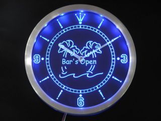 nc0371 b Bar is Open Palm Tree Neon Sign LED Clock