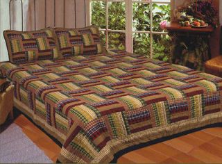Newly listed Queen Six Bars Quilt Log Cabin Includes 2 Shams