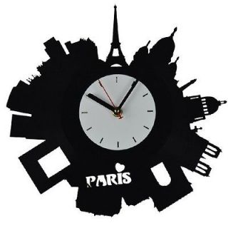   Room Decor Recyle Vinyl Record Wall Clock Modern City Paris Black