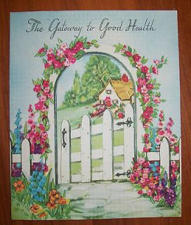   Get Well Card 3 Fold Die Cut Garden Arch Cottage, Flowers & Gate