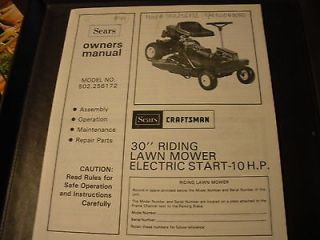   lawn mower tractor 502.256172 10hp 30 owners manual parts list