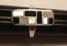   Silver Womens Ring* Pattern of Onyx, Mother of Pearl*Size Varialbe