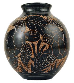 Nicaragua Fair Trade ~ Turtle Globe Vase Etched Handmade Ceramic 