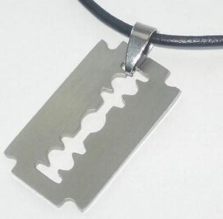   Stainless Steel Punk Gothic Razor Blade Pendant Leather Chain Necklace