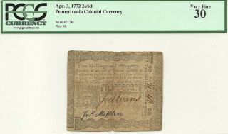 1772 PENNSYLVANIA COLONIAL 2 SHILLINGS 6 PENCE CURRENCY NOTE   PCGS 