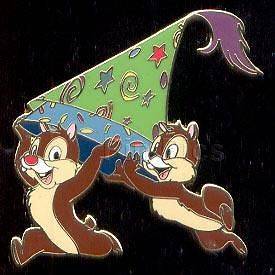 CHIP and DALE running with Party Hat Disney Land PARIS DLRP DLP LE PIN