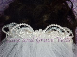 Communion Veil on Comb with Pearls & Sequins,White, New, Choice Five 