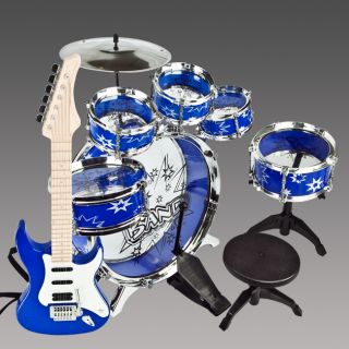 11 PCS Kids Drum Set Girl Musical Instrument Toy Blue Boys Music Band 