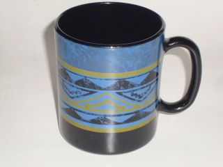Arcoroc Yucatan Black Blue Aztec Design Mug