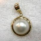   real 15mm white South Sea Mabe Pearls pendant 14K yellow gold y589