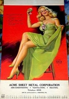   Monroe Earl Moran Ad Calendar Pinup Litho 1948 VTG Golden Dreams Girl