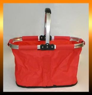 Collapsible Red MARKET TOTE / BASKET Picnic Reusable SHOPPING BAG 