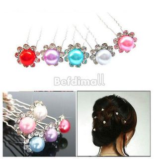 5pc Beautiful Fashion Pearl Crystal Flowers Hairpin Accessories Hair 