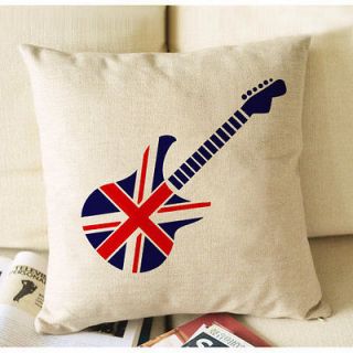 Simple Guitar Union Jack Flag Cotton Linen Pillow Case Cushion Cover 