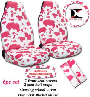 6PC SET COW PRINT car seat covers+swc+sbc​+rvmc pink whi