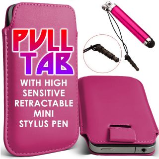 HOT PINK PULL TAB CASE POUCH & MINI RETRACTABLE STYLUS PEN FOR VARIOUS 