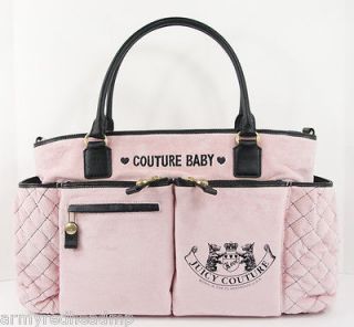 NEW JUICY COUTURE PINK BLACK LEATHER VELOUR X LARGE BABY DIAPER BAG 
