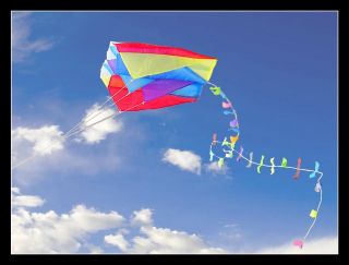 Single Line Parafoil Pocket Kite + Colourful Long Tail in Pouch Easy 