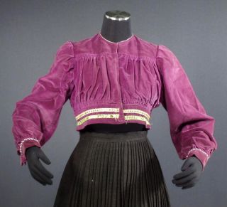 ANTIQUE Polish Folk Costume purple velevet jacket ethnic blouse bolero 