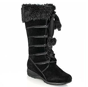 Sporto® Waterproof Suede Tall Boot with Pom Poms black 10m
