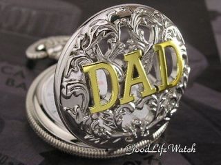 Antique Style Golden DAD Logo Pocket Quartz Watch Silver Brushed with 