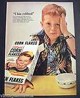 Vintage 1955 Kelloggs Corn Flakes Cute Red Headed Boy with Freckles 