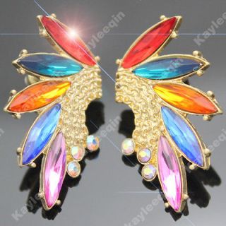   Featival Colorful Crystal Turkey Tail Earring Ear Stud Boho Costume