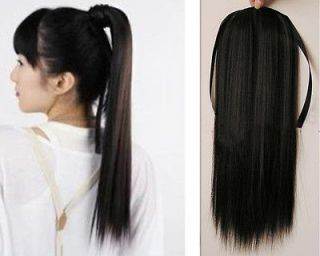   80g #1b Real Human Hair Ponytail Extensions Natural Black Hair Piece