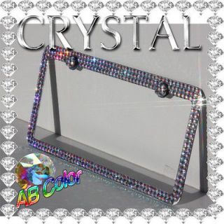 AB Crystal Bling Rhinestone Chrome Metal License Plate frame with 2 