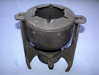 Beautiful Vintage Black Cast Iron Sterno Pod Smelting Pot On Stand