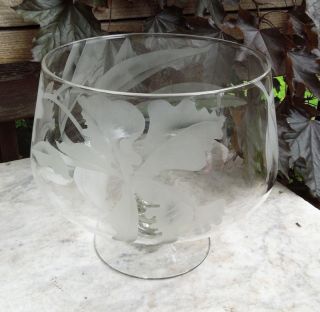 Etched Glass Punch Bowl by Arts Hawaii Orchids Design by Gary 