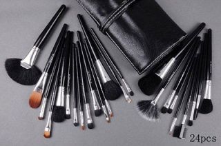24pc Pro Black Cosmetic Makeup Artist Brushes Set Tool Kit + Belt Roll 
