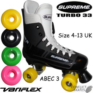 SUPREME Turbo 33 Quad Roller Skates with Variflex 58mm Choice of wheel 