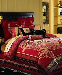 WATERFORD LINENS   Morgan Bedding Red Patterned Queen Bedskirt