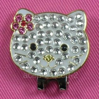 KITTY Cat Crystal Golf Ball Marker Magnetic Hat Clip Navika White Pink