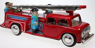 FRICTION MOTOR TIN TOY FIRE ENGINE TRUCK SIREN & BELL COLLECTIBLE 