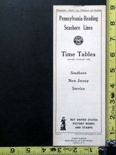   16, 1945 Pennsylvania   Reading Seashore Lines Railroad Tine Tables