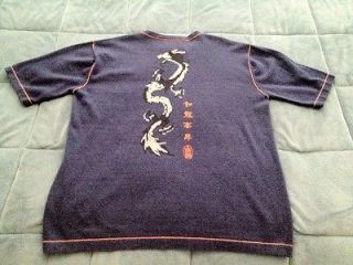 SHANGHAI TANG Year of the Dragon Blue cotton sweater shirt XL Free 