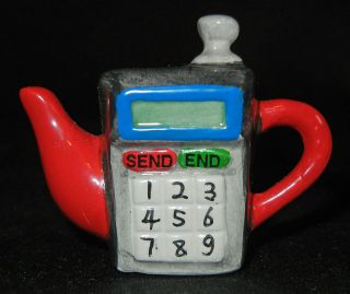 Red Rose Tea Teapot Shaped Miniature Figurine Vintage Cell Phone