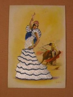 Vintage 1930s Silk Embroidery Postcard Mantilla Spanish Senorita, from 
