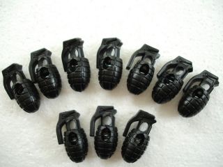 10 100pcs Grenade Shoe Lace Buckle Lock Stopper Rope Clamp Cord Black