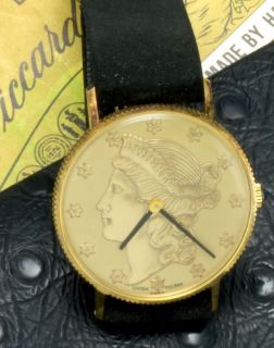 14K Gold New/Old Stock Lucien Piccard U.S. $20 Gold Replica Watch