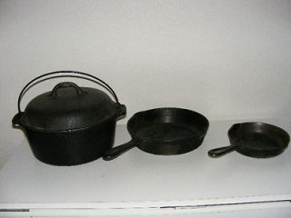 Wagner Ware Cast Iron Dutch Oven 2 Frying Pans 6.5Small 9Medium 