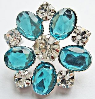vintage style blue acrylic/clear glass rhinestone buttons 7/8 #R137