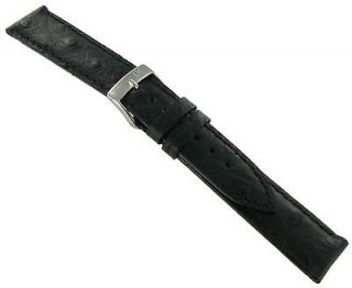   Genuine Leather Ostrich Grain Black Replacement Watch Band Strap