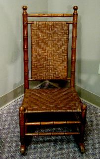 Antique Junior Child Rocking Chair with Woven Seat and Back circa 1900