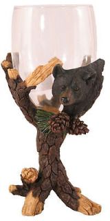 Bear Wine Glass,set of 2,by Wildlife Creations,Cabi​n wine rack 4923