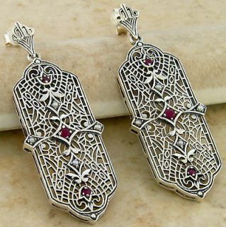 NATURAL RUBY PEARL ANTIQUE ART DECO STYLE .925 STERLING SILVER 