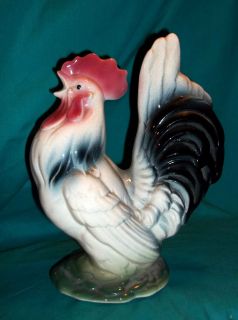 Beautiful Royal Copley Black and White Rooster, Green Base