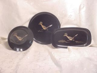 BLACK* Couroc Road Runner Laquer Ware Serving Bowl or Platter or Tray